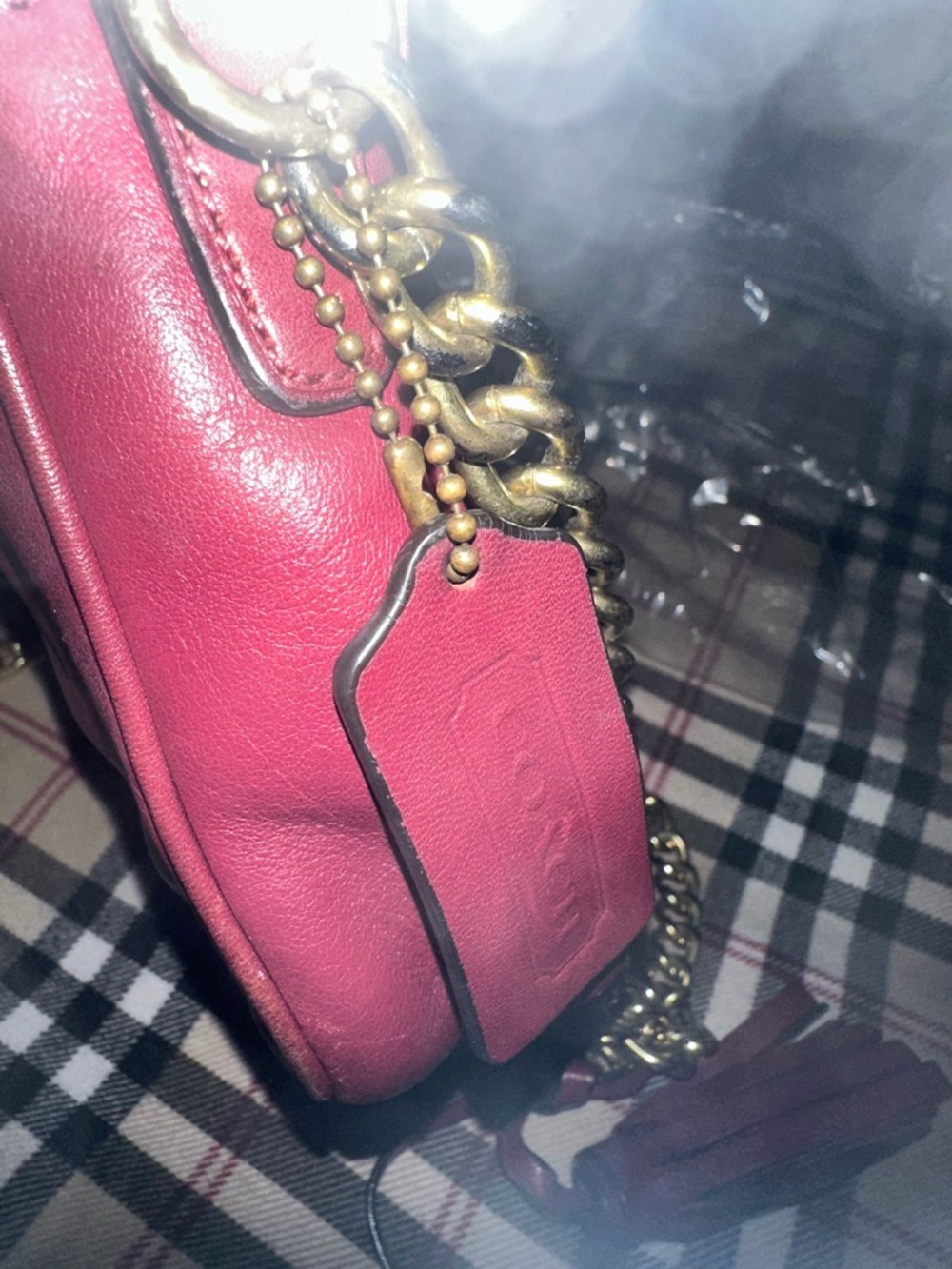 Coach Pink Leather Crossbody Bag with Gold Chain Strap - Picture 6 of 6